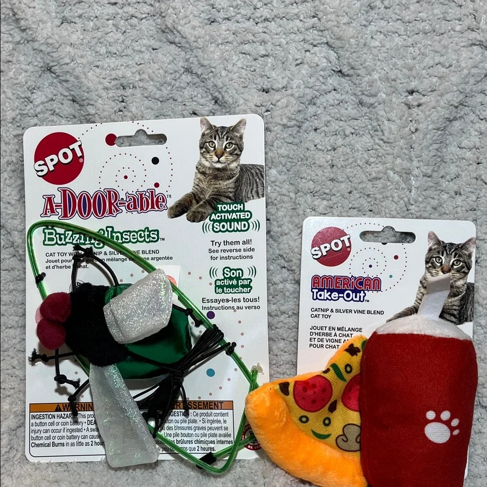 SPOT Cat Toy Set with Pizza and Soda & Buzzing Insect.